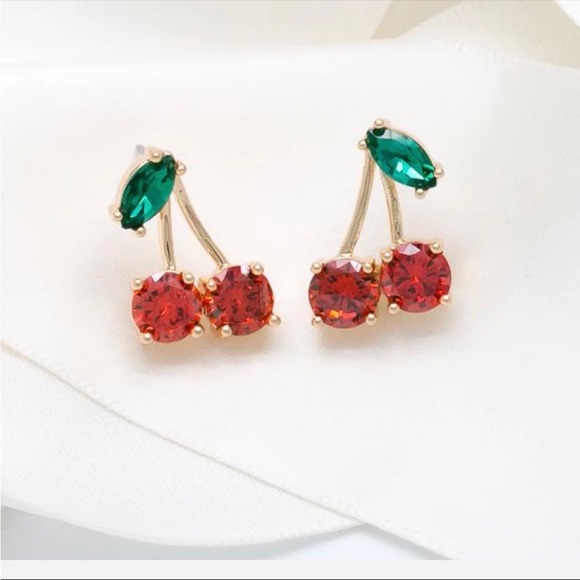 Kate Spade New York Ma Cherie Cherry Crystal Stud Earrings ~ Dainty Fruit Bling - Picture 3 of 12